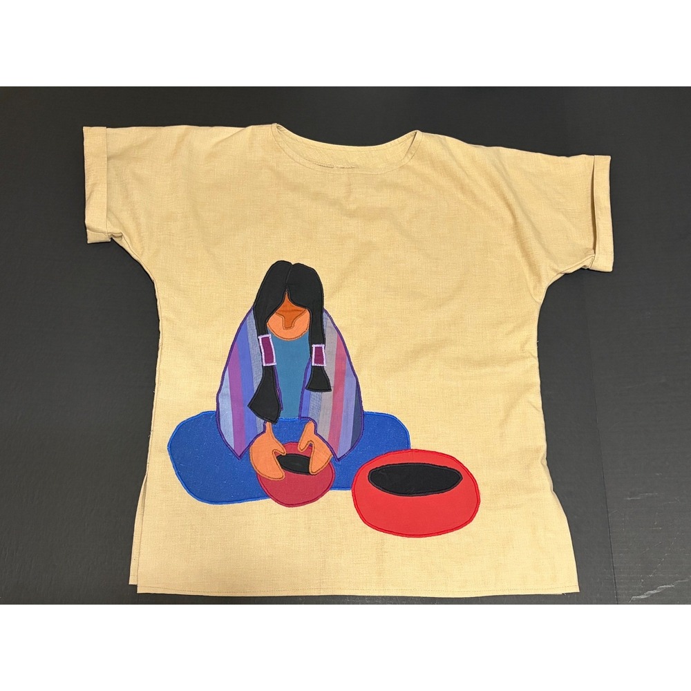 Vtg Alfredo's Wife Art to Wear Top Native American Pottery Appliqué Southwestern